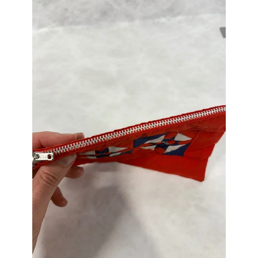 Vintage Lao Song Handicrafts Patchwork Zipper Pouch Red‎ Blue White Thailand Bag